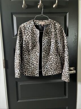 Chico's Neutral Leopard Print Zip Front Jacket